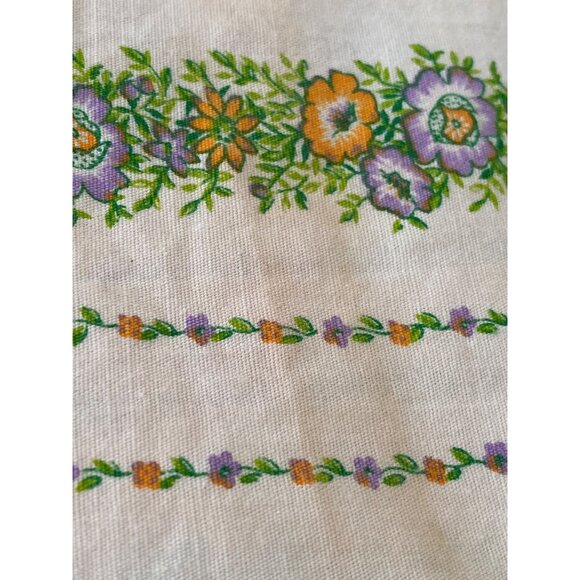 Fabric Purple Orange Floral Stripes White Ivory Quilting Sewing Remnants Art VTG - Picture 7 of 13